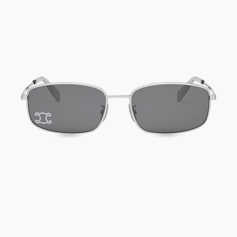 CELINE Triomphe 60MM Rectangle Sunglasses Silver Crystal Grey